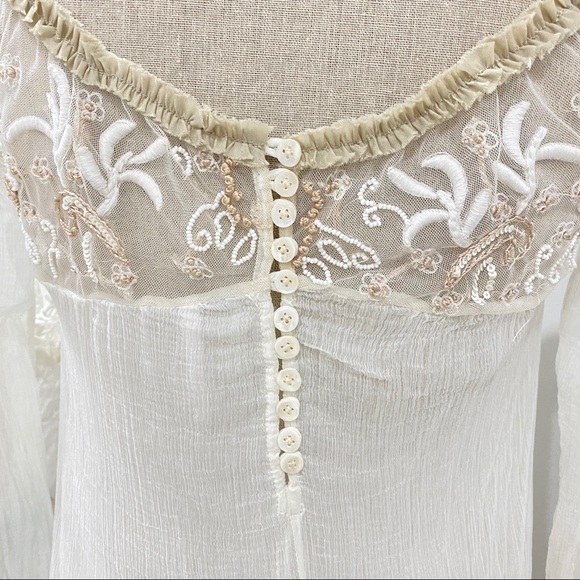 Free People Beaded Lace Shift Dress Cream Regal Princess Core Sz S Bridgerton - Picture 9 of 16